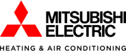 Mitsubishi Electric logo featuring three red rhombuses forming a triangle to the left of the company name in black text.