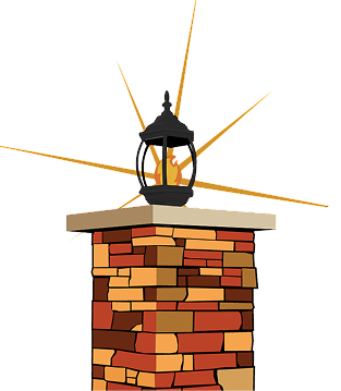 A lit lantern sits atop a stone pillar, with yellow rays emanating from the lantern against a plain background.